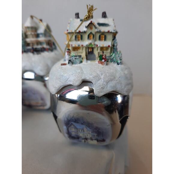 VINTAGE ASHTON DRAKE GALLERIES SET‎ OF 3 THOMAS KINKADE SLEIGH BELLS ORNAMENTS - Picture 3 of 10
